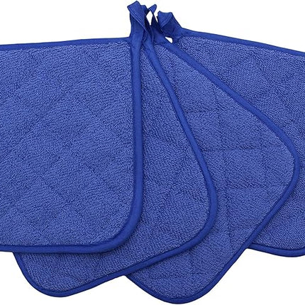 Cotton Pot Holders Cotton Made Machine Washable Heat Resistant Everyday Kitchen Basic Terry Pot Holder, Hot Pads, Trivet for Cooking and Baking Set of 4 (Dark Blue)