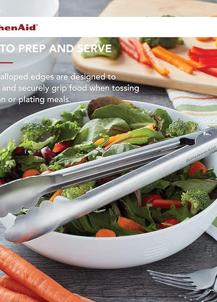 KitchenAid Gourmet Stainless Steel Serving Tongs with Hang Hook and Secure Closing Lock, 9 Inch, Stainless Steel