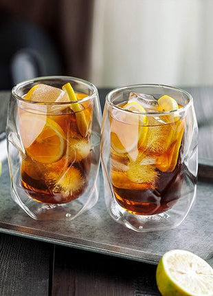 BTaT- Insulated Coffee Mug, Double Wall Glass, Diamond Shape, Set of 4 (12oz, 350ml), Coffee Cups, Tea Cups, Latte Mug, Christmas Gifts