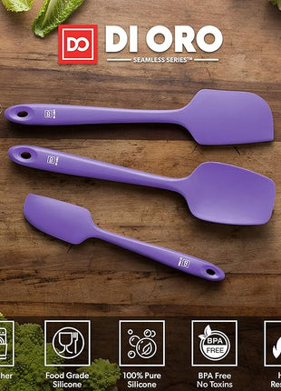 DI ORO Silicone Spatula Set - Rubber Kitchen Spatulas for Baking, Cooking, & Mixing - 600°F Heat-Resistant & BPA Free Silicone Scraper Spatulas for Nonstick Cookware - Dishwasher Safe (3pc, Lavender)