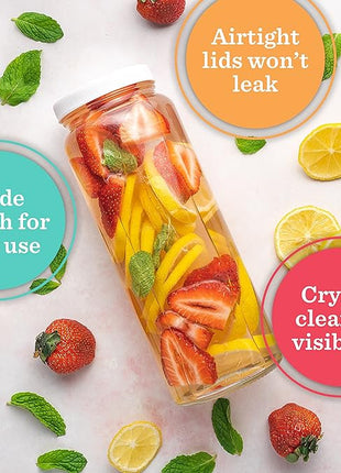 All About Juicing Glass Bottles Set - 32 oz Jars, 4 Pack Wide Mouth with Lids for Juice, Smoothies, Water, Milks, Beverage Storage - Large Jug, Clear, Durable, Reusable, Dishwasher Safe, Leak Proof