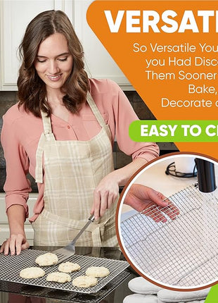 Spring Chef 11.8" x 17" Stainless Steel Cookie Cooling Rack - Oven Safe - Baking Rack for Bacon, BBQ, Jerky, Bread, Pizza, Cake - Fits Half Sheet Roasting Pan - Dishwasher Safe