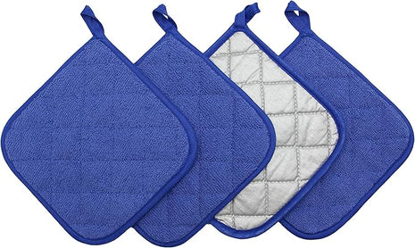 Cotton Pot Holders Cotton Made Machine Washable Heat Resistant Everyday Kitchen Basic Terry Pot Holder, Hot Pads, Trivet for Cooking and Baking Set of 4 (Dark Blue)