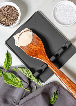 Zulay Kitchen Extra Large Silicone Utensil Rest with Drip Pad for Multiple Utensils - BPA-Free Heat-Resistant Spoon Rest & Spoon Holder for Stove Top - Kitchen Utensil Holder for Spoon - Black