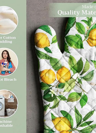 Maison d' Hermine Oven Gloves 100% Cotton Oven Mitt 7" x 13" with Loop Heat Resistant, BBQ, Cooking Gloves, Baking, Grilling, Kitchen, Handling Hot Pans Spring/Summer (Pack of 1, Cedrat)