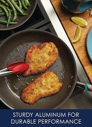 Rachael Ray 87643 Cucina Hard Anodized Nonstick Frying Pan Set / Fry Pan Set / Hard Anodized Skillet Set - 9.25 Inch and 11.5 Inch, Gray with Blue Handles