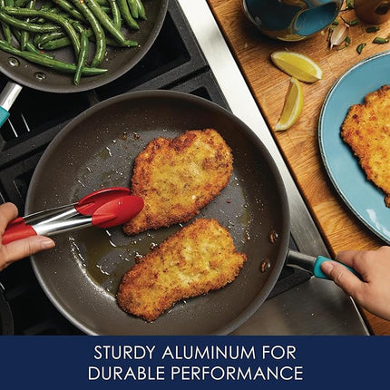 Rachael Ray 87643 Cucina Hard Anodized Nonstick Frying Pan Set / Fry Pan Set / Hard Anodized Skillet Set - 9.25 Inch and 11.5 Inch, Gray with Blue Handles