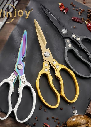 AWinjoy Heavy Duty Sharp Kitchen Scissors - Dishwasher Safe Black Cooking Shears for Meat, Chicken, Fish, Poultry, Herb, Bread (All Black)