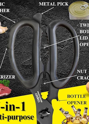 CANARY Japanese Kitchen Scissors All Purpose Heavy Duty 8.2" Matte Black, Made in JAPAN, Dishwasher Safe Come Apart Blade, Multipurpose Kitchen Shears, Sharp Serrated Japanese Stainless Steel Blade