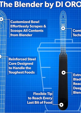DI ORO Silicone Blender & Jar Spatulas - Heat Resistant Kitchen Utensil Set for Cooking, Mixing, Baking, & Scraping (2pc, Black)