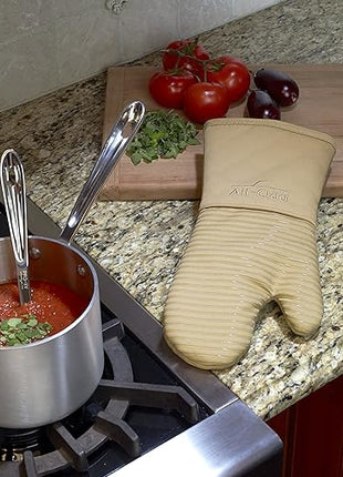 All-Clad Premium Silicone Oven Mitt: Heat Resistant to 500 Degrees - 100% Cotton & Silicone, 14"x7" Pot Holder for Kitchen and Barbeque, (1-Pack), Cappuccino