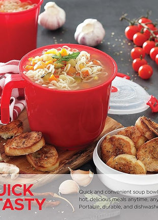 Tafura Microwave Bowl with Lid – 34oz Microwave Safe Soup Bowls with Lids, Ramen Noodle Bowl with Handle, Leakproof Plastic Bowls Microwave Safe, BPA-Free Soup Mugs for Travel – 2 Count