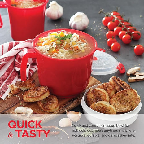 Tafura Microwave Bowl with Lid – 34oz Microwave Safe Soup Bowls with Lids, Ramen Noodle Bowl with Handle, Leakproof Plastic Bowls Microwave Safe, BPA-Free Soup Mugs for Travel – 2 Count