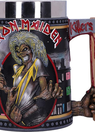 Nemesis Now Iron Maiden Killers Tankard, Hand-Painted Resin, Officially Licensed Eddie Album Collectible, Rock Memorabilia, Stainless Steel Insert, 15.5cm