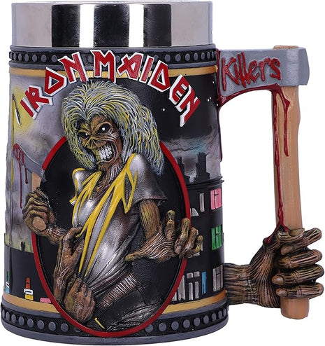 Nemesis Now Iron Maiden Killers Tankard, Hand-Painted Resin, Officially Licensed Eddie Album Collectible, Rock Memorabilia, Stainless Steel Insert, 15.5cm