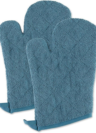 DII Basic Terry Collection 100% Cotton Quilted, Oven Mitt, Storm Blue, 2 Piece