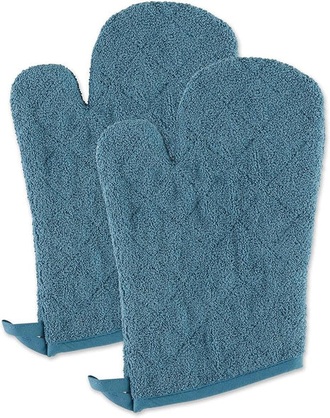 DII Basic Terry Collection 100% Cotton Quilted, Oven Mitt, Storm Blue, 2 Piece