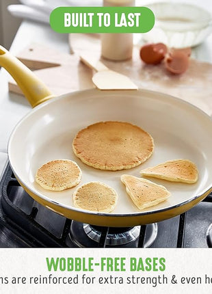 GreenLife Soft Grip Healthy Ceramic Nonstick, 12" Frying Pan Skillet with Lid, PFAS-Free, Dishwasher Safe, Yellow