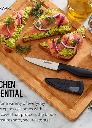 Farberware Edgekeeper 3.5-Inch Paring Knife with Self-Sharpening Blade Cover, High Carbon-Stainless Steel Kitchen Knife with Ergonomic Handle, Razor-Sharp Knife, Black