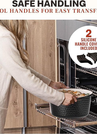 Gotham Steel Hammered 5 Qt Lightweight Dutch Oven Pot with Lid & Holders, Ceramic Non Toxic, Oven Safe & Even Heat Retaining Dutch Oven for Bread Baking Sourdough, Soup, 70% Lighter than Cast Iron