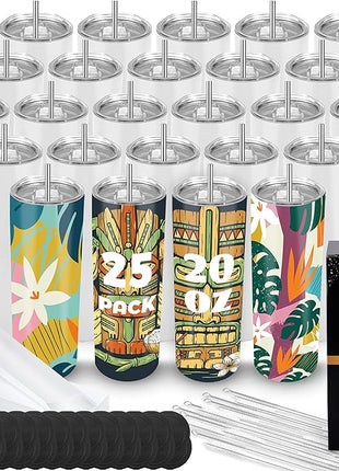Joyclub 25 Pack 20 oz Sublimation Tumblers Bulk Sublimation Blanks for Heat Transfer Double Wall Insulated Straight SkinnyTumbler with Individually Gift Box and Shrink Wrap Film