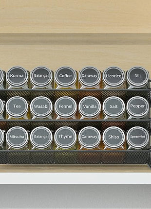 SpaceAid Spice Rack Organizer with 21 Spice Jars, 386 Spice Labels, Chalk Marker and Funnel Set for Cabinet, Countertop, Pantry, Cupboard or Door & Wall Mount - 21 Jars, 13.4" W × 9" H, Black