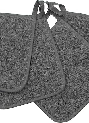 Cotton Pot Holders Cotton Made Machine Washable Heat Resistant Everyday Kitchen Basic Terry Pot Holder, Hot Pads, Trivet for Cooking and Baking Set of 4 (Grey)