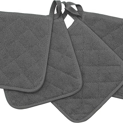 Cotton Pot Holders Cotton Made Machine Washable Heat Resistant Everyday Kitchen Basic Terry Pot Holder, Hot Pads, Trivet for Cooking and Baking Set of 4 (Grey)