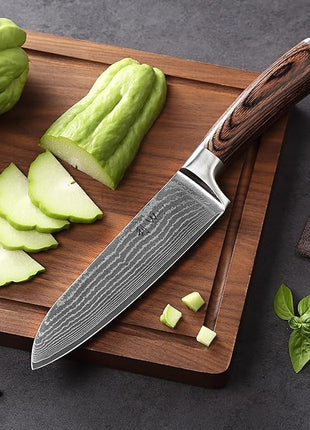 Wakoli EDIB 2-Piece Damascus Kitchen Knife Set – Santoku & Small Santoku with VG10 Core made of 67-Layer Damascus Steel Blades – Professional Chef Knives with Ergonomic Pakkawood Handles in Gift Box