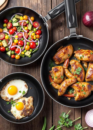 Utopia Kitchen Nonstick Cookware 3 Piece Omelette Pan Skillet Set, Nonstick Frying Pans with Induction Bottom, 8, 9.5 & 11 Inches Frying Pans with Bakelite Handles, PFOA Free, Grey