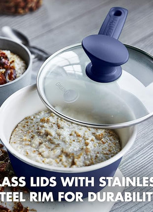 GreenPan Rio 16 Piece Cookware Set, PFOA and PFAS-Free, Healthy Ceramic Nonstick, Dishwasher Safe Easy Clean Durable Performance, Blue