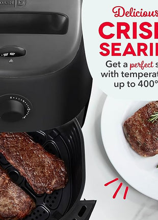 DASH Tasti-Crisp™ Electric Air Fryer Oven, 6 Qt. Family Size, Black – Compact Air Fryer with Large Basket for Healthier Food in Minutes, Ideal for Small Spaces - Auto Shut Off, Analog, 1700-Watt