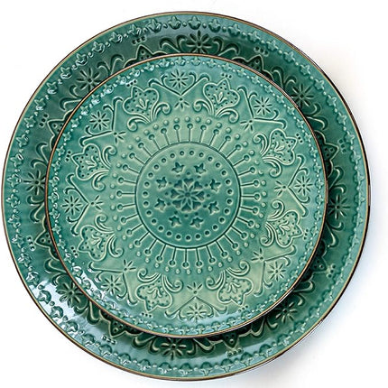 Elama Sea Foam Mozaic 16 Piece Round Stoneware Dinnerware Set in Sea Green