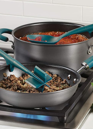 Rachael Ray Tools and Gadgets Lazy Crush & Chop, Flexi Turner, and Scraping Spoon Set / Cooking Utensils - 3 Piece, Teal Blue
