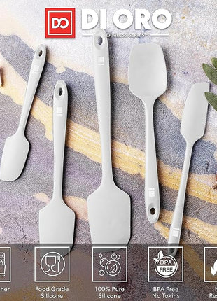 DI ORO Silicone Spatula Set - Rubber Kitchen Spatulas for Baking, Cooking, & Mixing - 600°F Heat-Resistant & BPA Free Silicone Scraper Spatulas for Nonstick Cookware - Dishwasher Safe (5pc, Stone)