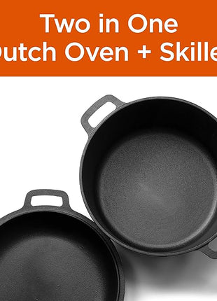 COMMERCIAL CHEF 5-Quart Cast Iron Dutch Oven with Skillet Lid