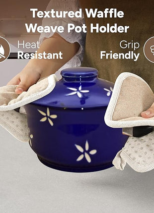 Casa Platino Mini Oven Mitts & Silicone Pot Holders, 4-Piece – Heat Resistant Gloves for Cooking & BBQ, Hot Pads for Kitchen – Withstands Up to 500°F, Non-Slip & Machine Washable – Beige