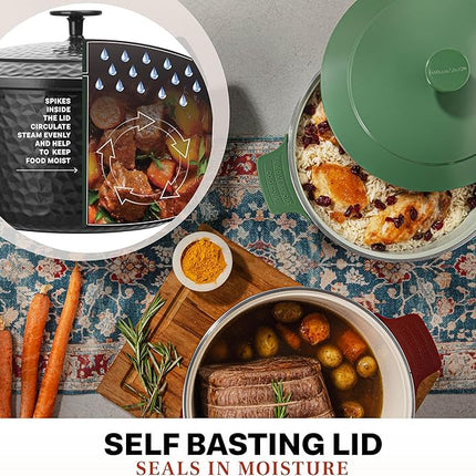 Gotham Steel Hammered 5 Qt Lightweight Dutch Oven Pot with Lid & Holders, Ceramic Non Toxic, Oven Safe & Even Heat Retaining Dutch Oven for Bread Baking Sourdough, Soup, 70% Lighter than Cast Iron