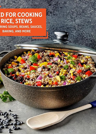 IMUSA 3.5qt Fuzion Cast Aluminum Bronze Speckled Nonstick Caldero with Glass Lid, Black - 24cm