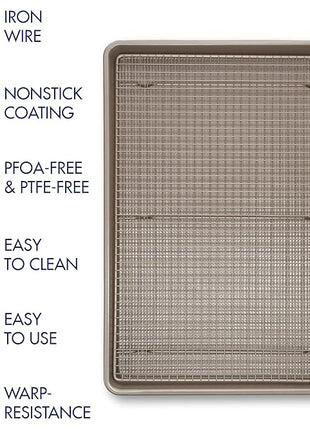 Ultra Cuisine Wire Rack Baking Sheet Pan Set - Half Sheet Pan Set with 100% Stainless Wire Rack - Dishwasher Safe - Steel Reinforced Rim - Aluminum Cooling racks for Cooking and Baking - Champagne