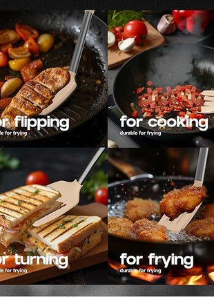 Silicone Spatula Set - Turner Spatulas Silicone Heat Resistant 600°F - Slotted & Solid Silicone Spatulas for Cooking Fish, Eggs, Pancakes Flipper – Silicone Cooking Utensils Set – Beige