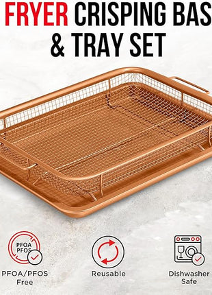 Air Fryer Tray Basket w/Elevated Mesh Great For Oven, For Baking & Crispy Foods, Dishwasher Safe,PTFE/PFOA/PFOS FREE Extra-large 9.5/''x13/'',Copper