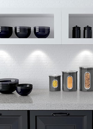 Moss & Stone 3-Piece Gray Canisters Sets For The Kitchen, Airtight Canister Set With See Through Window, Storage Jars for Coffee Container, Tea Organizer & Sugar Canister, Gray Kitchen Canisters
