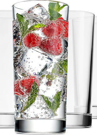 Godinger Highball Drinking Glasses, Italian Made Tall Glass Cups, Water Glasses Drinking Set, Cocktail Glasses - 14oz, Set of 4, Made In Italy