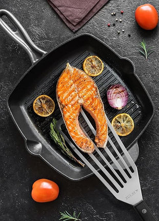 Zulay Kitchen Stainless Steel Fish Turner Spatula - 12.4” Flexible Heat-Resistant Slotted Turner for Non-Stick Cookware - Rust-Proof, Durable & Dishwasher Safe Cooking Utensil for Everyday Use