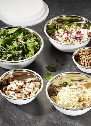 WHYSKO Stainless Steel Mixing Bowl Set, 10 Piece Stainless Steel Mixing Bowls with Lids Set for Food Prep Storage and Serving, Dishwasher Safe for Kitchen Baking Cooking, White