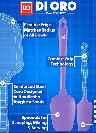 DI ORO Silicone Spatula Set - Rubber Kitchen Spatulas for Baking, Cooking, & Mixing - 600°F Heat-Resistant & BPA Free Silicone Scraper Spatulas for Nonstick Cookware - Dishwasher Safe (3pc, Lavender)