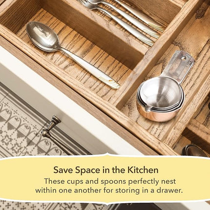 Simply Gourmet Measuring Cups and Spoons Set of 12 – Stainless Steel Kitchen Gadgets – Stackable Design with Long Handle Spoons – Fits in Jars – Cooking & Baking Measuring Set for Dry & Liquid