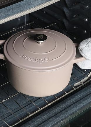 Crock-Pot Artisan 5-Quart Round Cast Iron Dutch Oven with Lid – Matte Dusty Pink, Durable Oven Safe Cookware