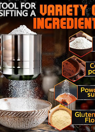 5 Cup Flour Sifter for Baking – Large Capacity Flour Sifter Stainless Steel with Double Mesh, Easy One-Hand Use & Dishwasher Safe – Baking Tools for Sifting Powdered Sugar, Cocoa & Christmas Cookies